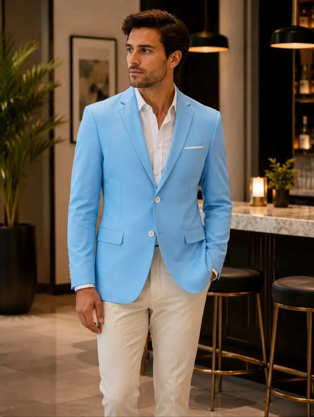IYNNIJOY Men’s Sky Blue Blazer Size Small NWT 2 Button Suit Jacket Wedding Prom